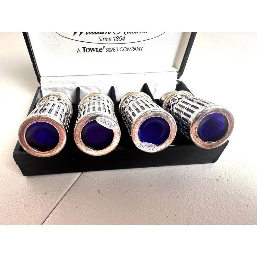 VIntage William Adams salt & pepper shaker set of 4 cobalt blue & silver plated